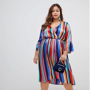 Rainbow Stripe Wrap Dress w/flared sleeves